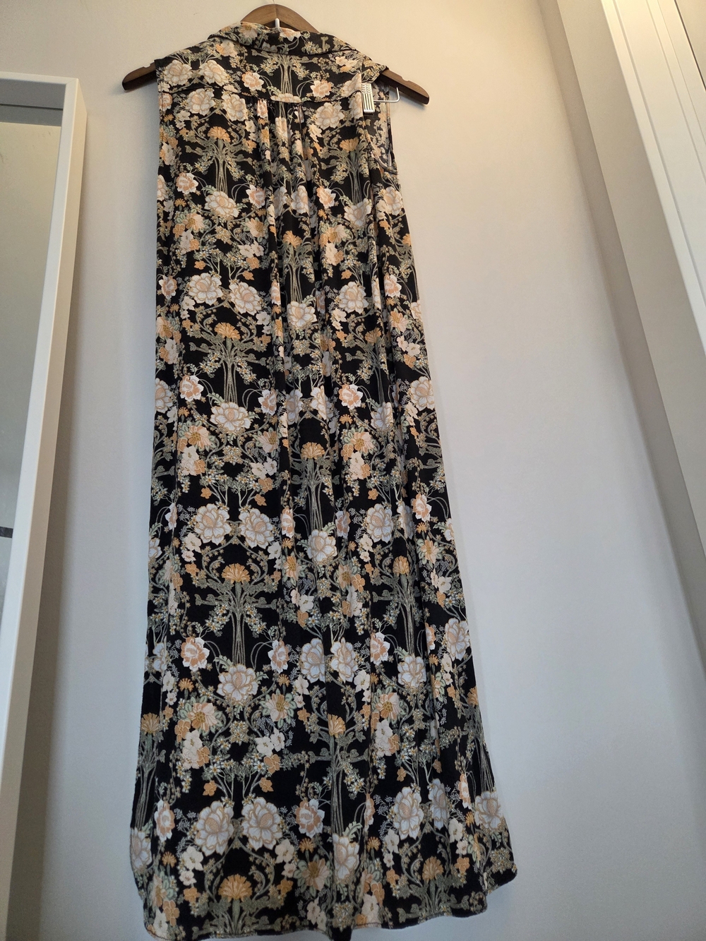 Zara Black Floral Maxi Dress with Cream and Tan Blooms